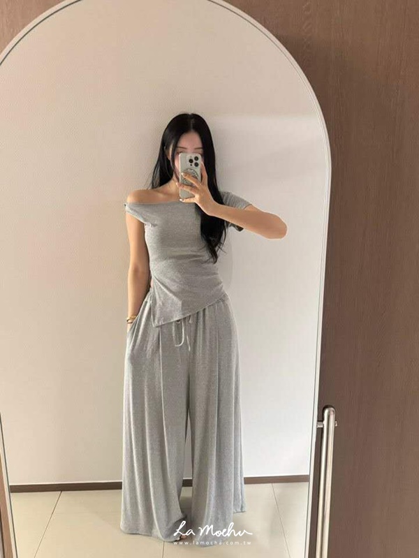 斜領高級收腰上衣